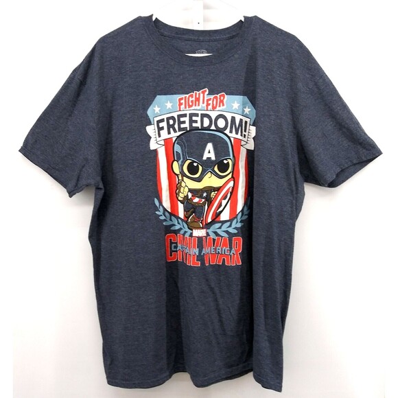 Pop Tees Marvel Captain America Mens Graphic T Shirt Size 2XL Blue - Picture 1 of 6
